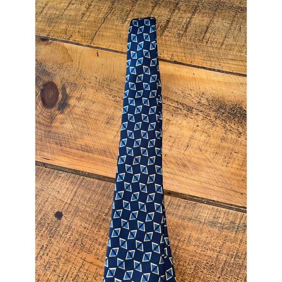 Mens Polo Ralph Lauren‎ Vintage Blue Triangle Geometric Design 100% Silk Tie - Picture 2 of 5